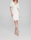 JOSEPH RIBKOFF PEARL BODICE WRAP FRONT DRESS IN VANILLA