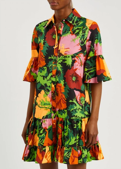 La Doublej Choux Floral-print Cotton-poplin Mini Shirt Dress In Multicolor