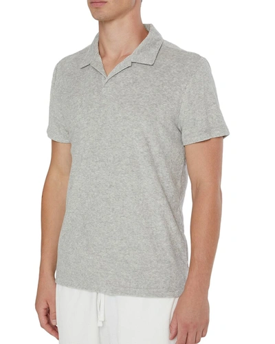 Onia Towel Terry Johnny Collar Polo In Grey
