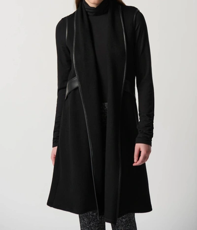 Joseph Ribkoff Faux Leather Trim Vest In Black