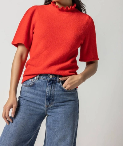 Lilla P Elbow Sleeve Mock Neck Sweater In Flame In Red