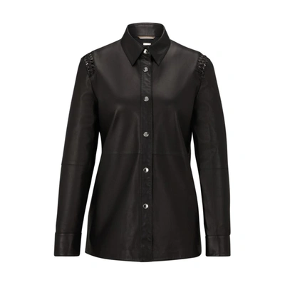 Hugo Boss Regular-fit Blouse In Leather With Woven Details In Black