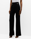 Veronica Beard Sunny Button Tab Linen Blend Wide Leg Pants In Black