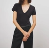 Nili Lotan Ribbed Neckline Short Sleeve V-neck T-shirt In Black