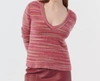 ATM ANTHONY THOMAS MELILLO SPACEDYED COTTON BLEND DEEP V-NECK SWEATER IN LIPSTICK