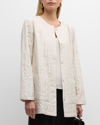 Eileen Fisher Quilted Snap-front Silk Jacket In Bone