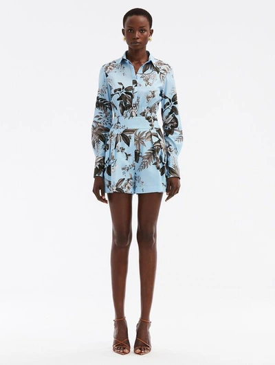 Oscar De La Renta Botanical-print Pleated Shorts In Blue