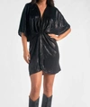 ELAN LIQUID METAL DOLMAN SLEEVE DRESS IN BLACK