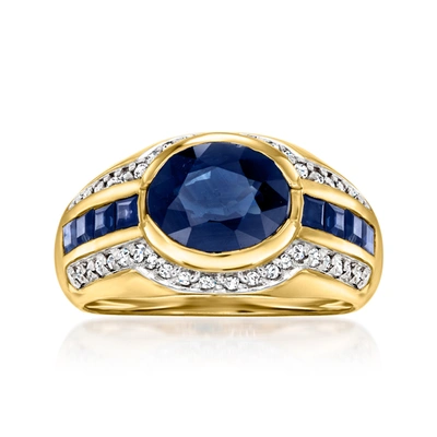 Ross-simons Sapphire And . Diamond Ring In 14kt Yellow Gold In Blue