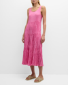 Eileen Fisher Tiered Sleeveless Crinkled Midi Dress In Wine