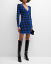 L AGENCE ODELL LONG-SLEEVE HOUNDSTOOTH KNIT MINI DRESS