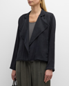 Eileen Fisher Stand-collar Faux Suede Jacket In Black