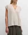 Eileen Fisher V-neck Cap-sleeve Crepe Vest In Bone