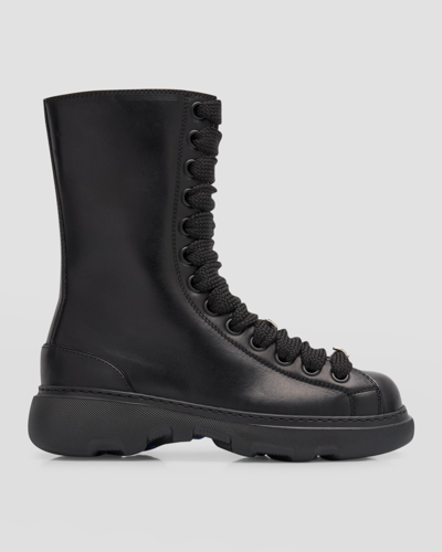 Burberry Ranger Leather Lace-up Boots In Black