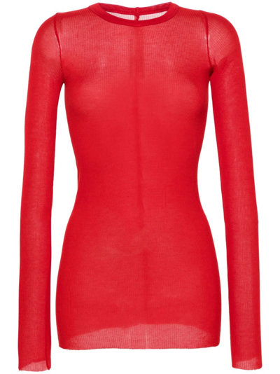 Rick Owens Basic Ribbed Long Sleeve T-shirt In Red