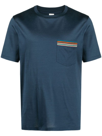 Paul Smith Stripe-detailed Cotton T-shirt In Blue