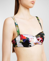 Dolce & Gabbana Satin Balconette Bra With Rose Garden Print In Blackflowe