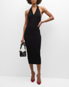 Balmain Halterneck Knit Midi Dress In Black