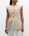 Veronica Beard Tamara Linen-blend Vest In Sandalwood Melang