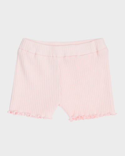 Moncler Kids' Girl's Rib-knit Cotton Pull-on Shorts In Barely Pink