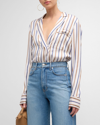 Veronica Beard Lusanne Striped V-neck Top In Sandslate Blue