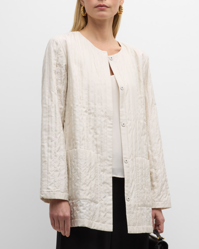Eileen Fisher Petite Quilted Snap-front Silk Jacket In Bone