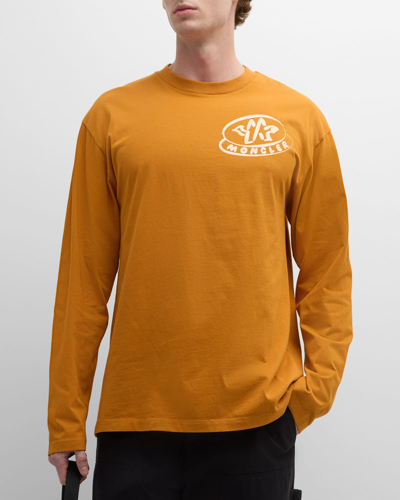 Moncler Logo Long Sleeve Cotton T-shirt In Open Brown