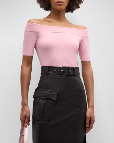 Alexander Mcqueen Knit Off-the-shoulder Top In Rose Pink