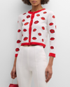Alice And Olivia Daroda Kiss Crewneck Cropped Cardigan In Multicolor In Soft White Multi