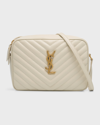 Saint Laurent Lou Medium Ysl Camera Bag With Pocket In Quilted Leather In Crema Soft