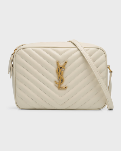Saint Laurent Lou Medium Ysl Camera Bag With Pocket In Quilted Leather In Crema Soft