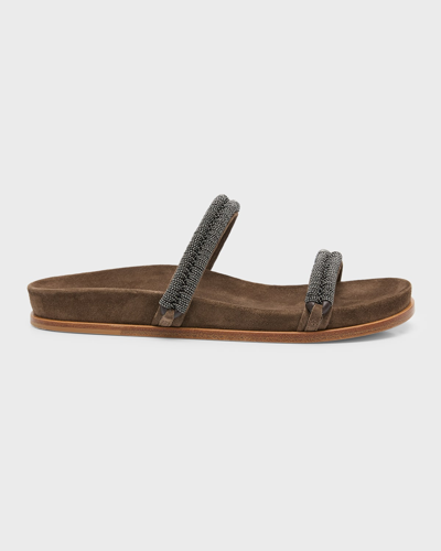 BRUNELLO CUCINELLI MONILI TWO BAND SLIDE SANDALS