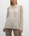 Eileen Fisher Crewneck Open-stitch Boucle Pullover In Bone