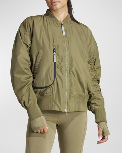 Adidas By Stella Mccartney Ruched Bomber Jacket In Focoli