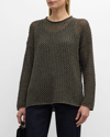 Eileen Fisher Crewneck Open-stitch Boucle Pullover In Grove
