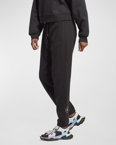 Adidas By Stella Mccartney Printed Organic Cotton-jersey Track Pants In Black