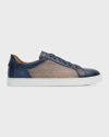 MAGNANNI MEN'S WYLAND LINEN AND LEATHER LOW-TOP SNEAKERS