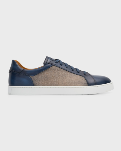 Magnanni Men's Wyland Linen And Leather Low-top Trainers In Navy