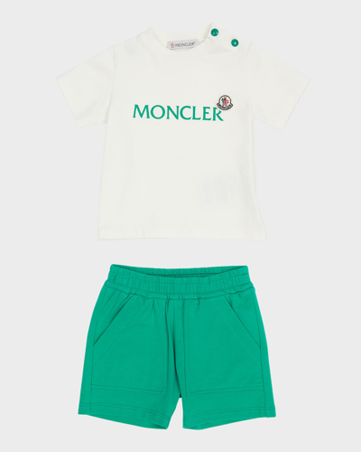 Moncler Kids' Boy's Logo-print T-shirt And Short Set In Green