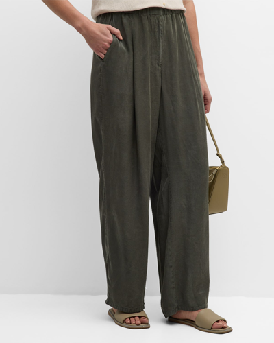 Eileen Fisher Petite Pleated Garment-dyed Wide-leg Pants In Grove