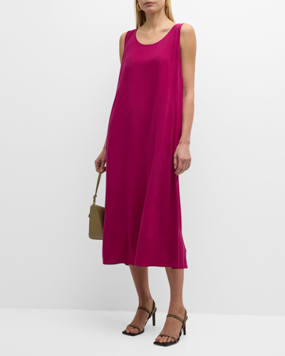 Eileen Fisher Sleeveless Scoop-neck Crepe Midi Dress In Raspberry