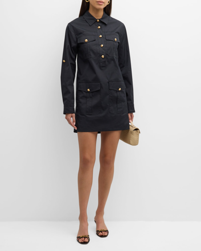 Veronica Beard Lucca Embellished Linen Shirt Dress In Black