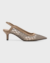 Brunello Cucinelli Crystal Mesh Net Slingback Pumps In C9543 Mud