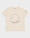 Moncler Girl's Cord Appliqué Logo Short-sleeve T-shirt In Antique White