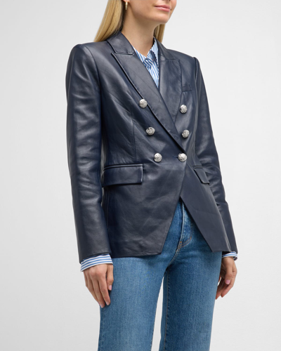 Veronica Beard Miller Leather Dickey Jacket In Navy