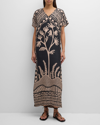 MARIE OLIVER OLIVER SHORT-SLEEVE PRINTED SILK V-NECK KAFTAN