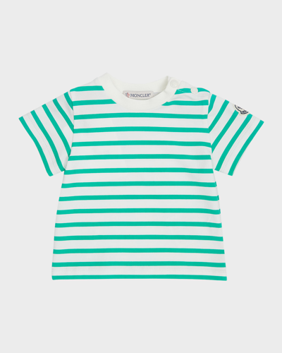 Moncler Kids' Boy's Cotton Stripe Short-sleeve Crew T-shirt In Medium Green