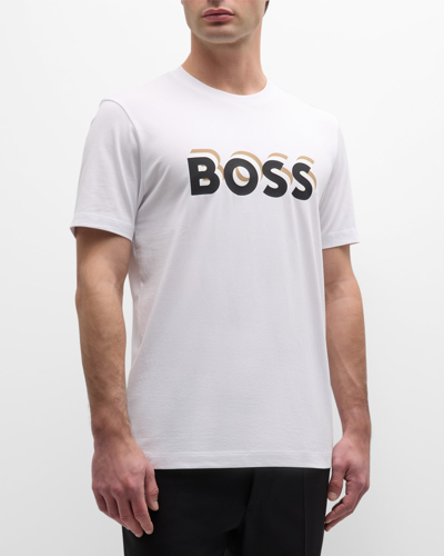 Hugo Boss Cotton-jersey T-shirt With Logo In Signature Colours In White