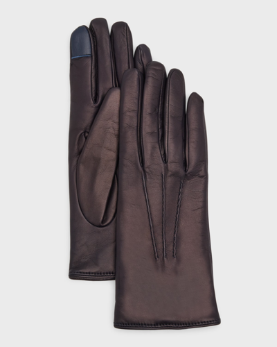 Guanti Giglio Fiorentino Leather & Cashmere Touch Screen Gloves In Navy 34/navy 7