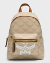 Mcm Stark Monogram Coated Canvas Backpack In Oatmeal